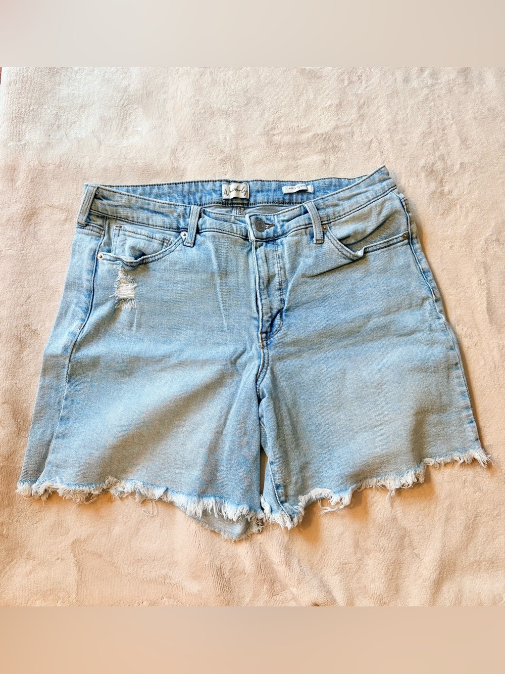 Washed Light Blue Denim Frayed Hem Cutoff Shorts | Women’s Distressed Short